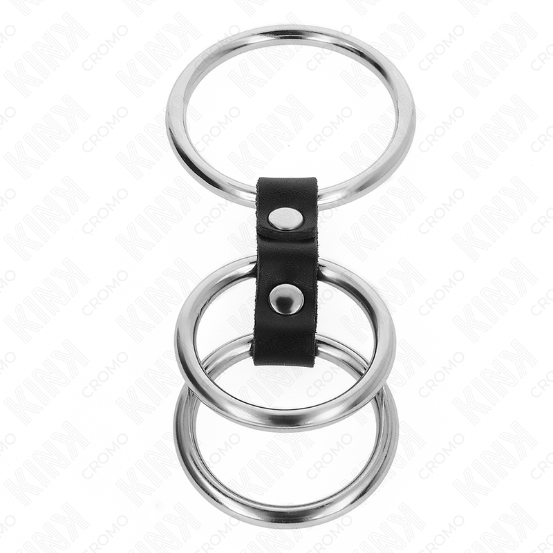 Kink Dreifach Metall Penisring 3,7 cm bis 5 cm mit Leder