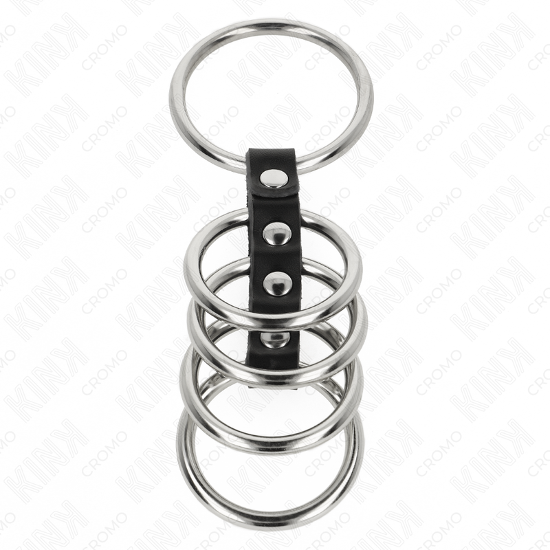 Kink 5 Penisringe 3,7 cm bis 5 cm Metall Durch Leder Verbunden