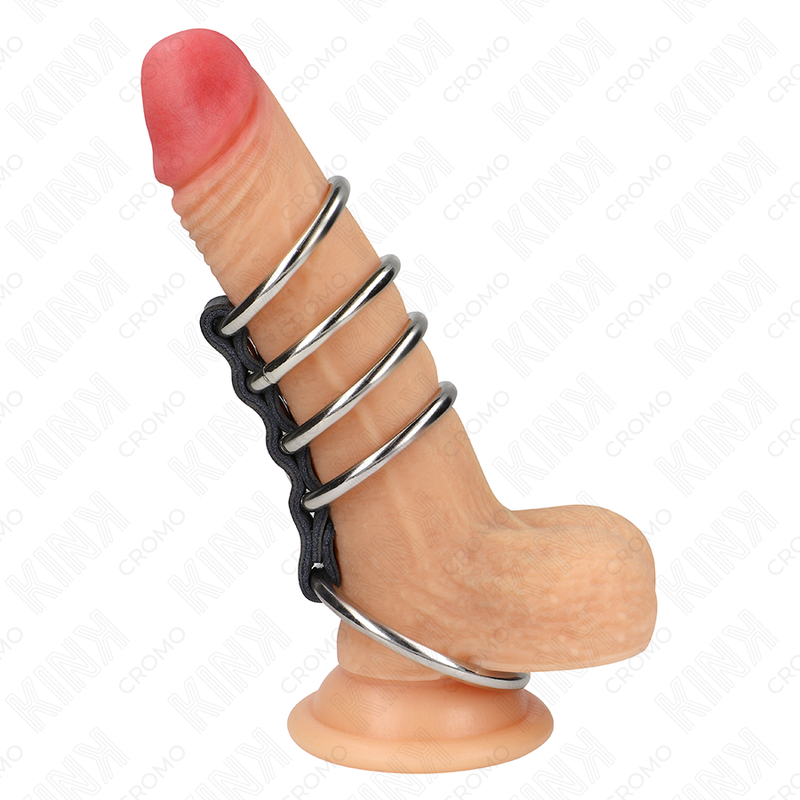 Kink 5 Penisringe 3,7 cm bis 5 cm Metall Durch Leder Verbunden