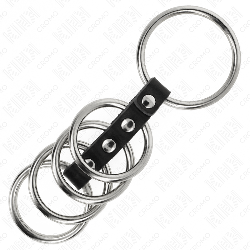 Kink 5 Penisringe 3,7 cm bis 5 cm Metall Durch Leder Verbunden