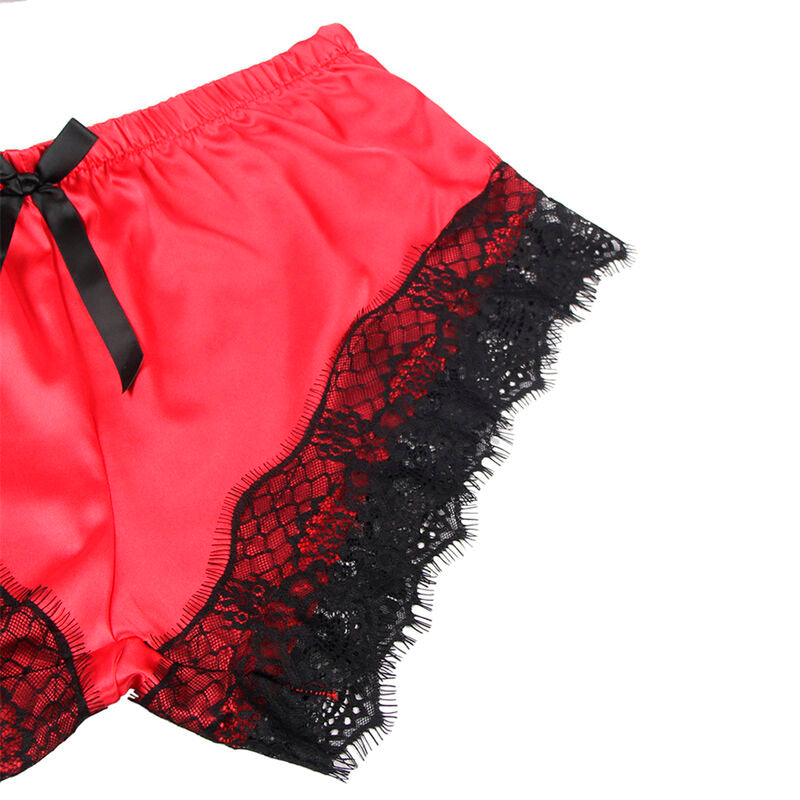 SUBBLIME - 953966 LÄSSIGE SEIDE NACHTHEMD + SPITZENHOSE SCHWARZ/ROT L/XL