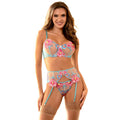 SUBBLIME - 954109 BH + HÖSCHEN MIT STRUMPFGÜRTEL BLUMENDESIGN BLAU S/M