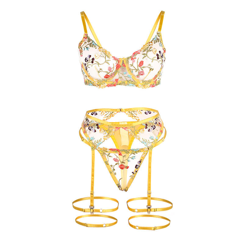 SUBBLIME - 954352 BH + STRING + STRUMPFGÜRTEL BLUMENDESIGN GELB L/XL