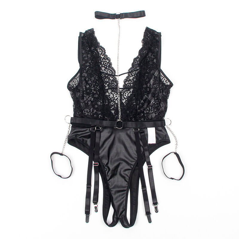 SUBBLIME - 954390 SEXY BODY MIT STRUMPFGÜRTEL SCHWARZ L/XL