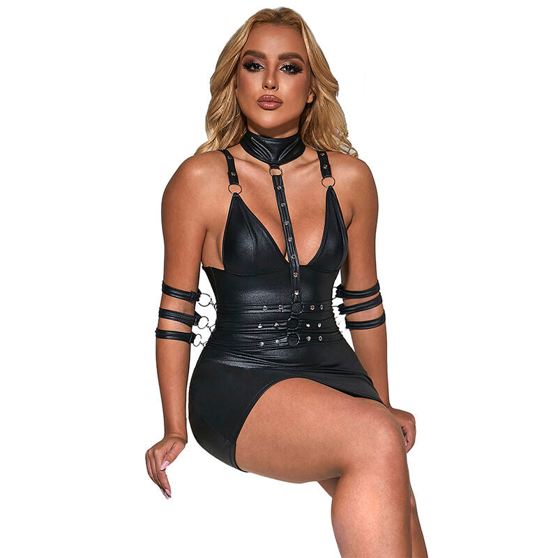 SUBBLIME - 954406 BONDAGE-KLEID AUS LEDER, SCHWARZ, S/M