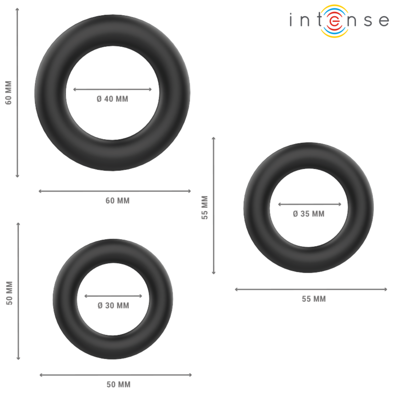 Intense Hugh 3 Basic Penisringe aus Silikon Schwarz