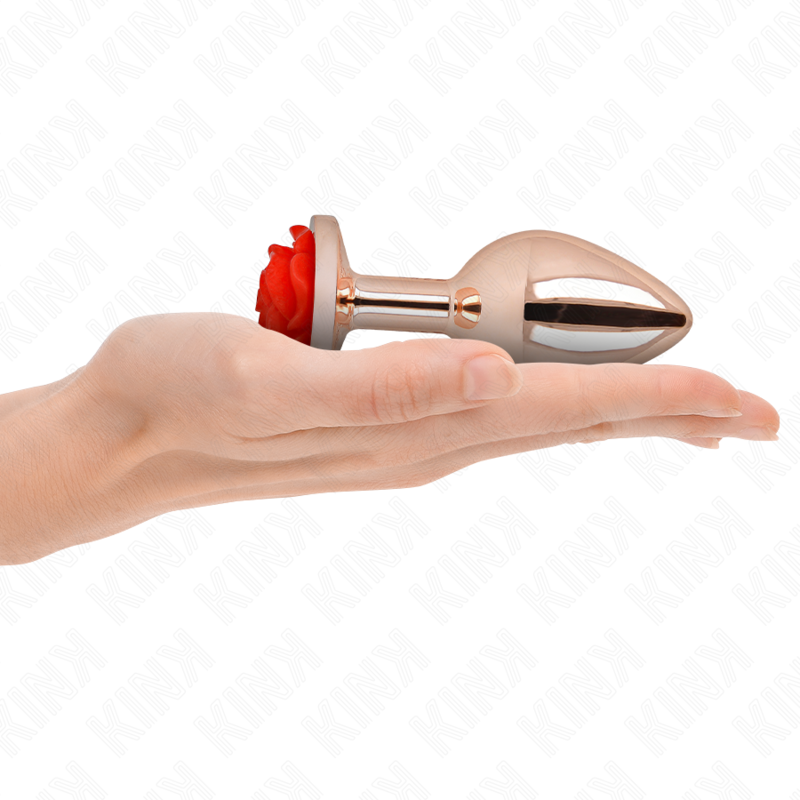 Kink Rosa Goldener Analstecker mit Roter Rose L