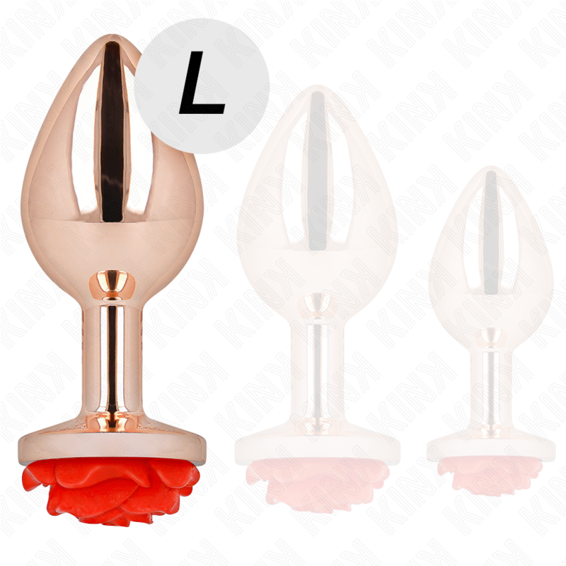 Kink Rosa Goldener Analstecker mit Roter Rose L