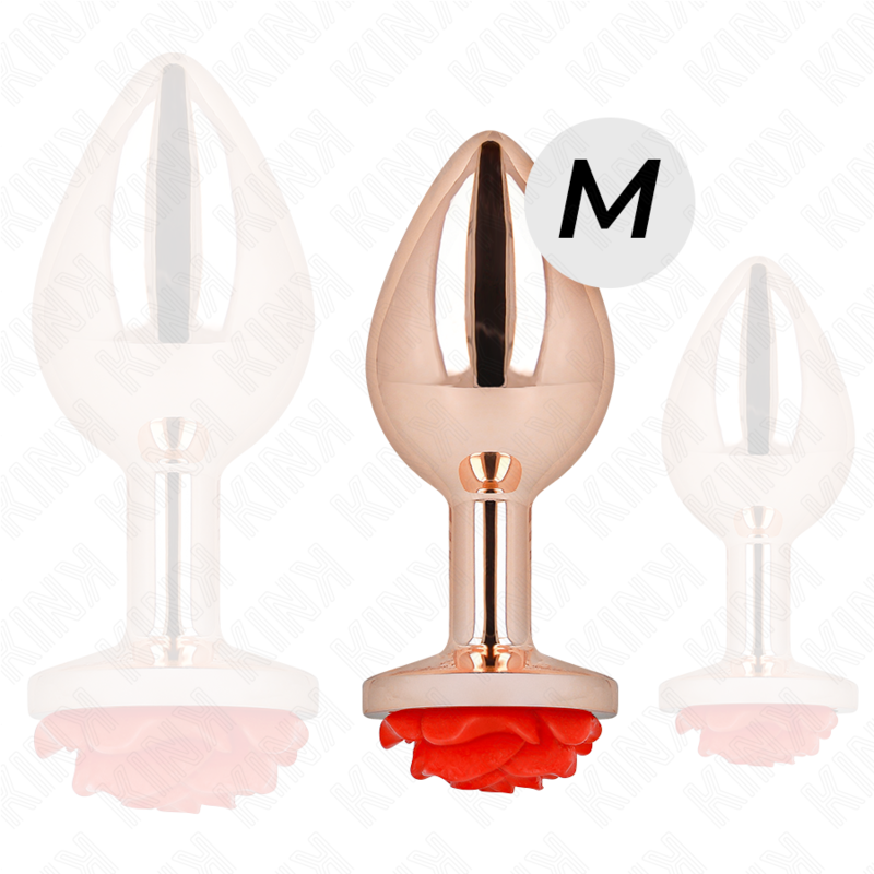 Kink Rosa Goldener Analstecker mit Roter Rose M