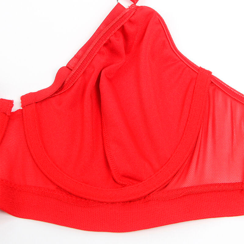 SUBBLIME - 955250 ROTER BONDAGE-BH MIT STRUMPFBAND-SET S/M