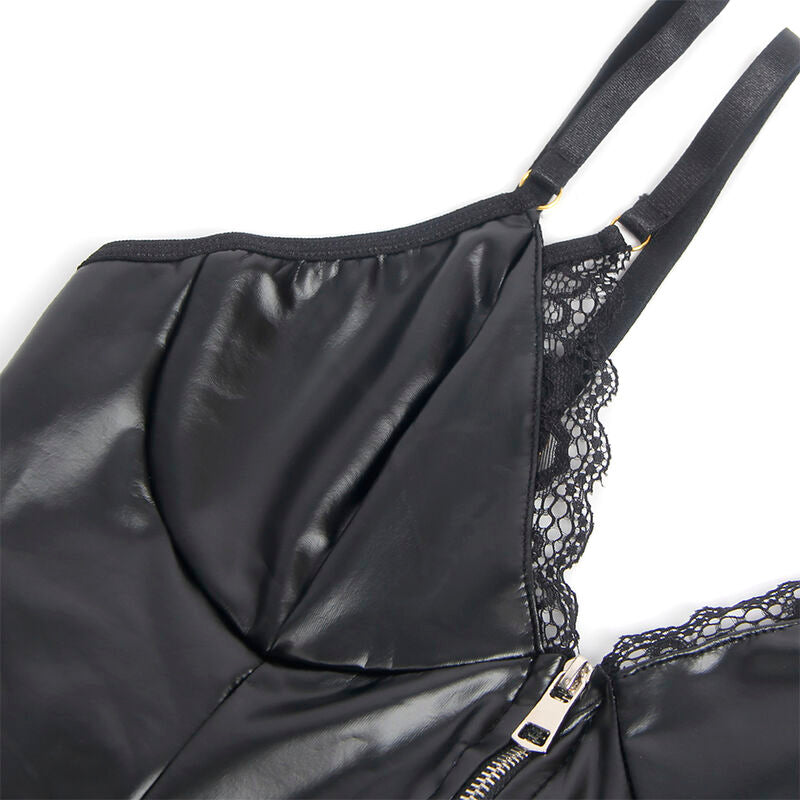 SUBBLIME - 955465 SCHWARZER LEDER-BODY MIT REISSVERSCHLUSS L/XL