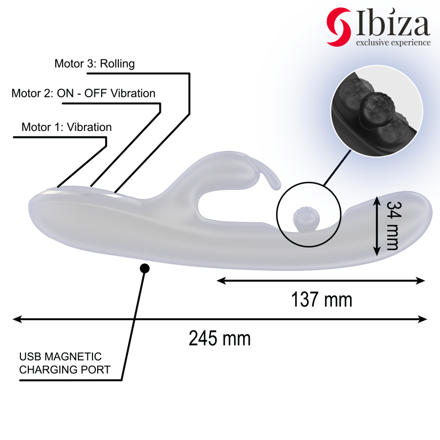 Ibiza – Rabbit-Vibrator mit beweglicher Rollperle, 3 Motoren