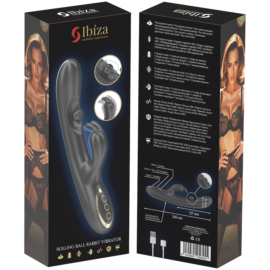 Ibiza – Rabbit-Vibrator mit beweglicher Rollperle, 3 Motoren