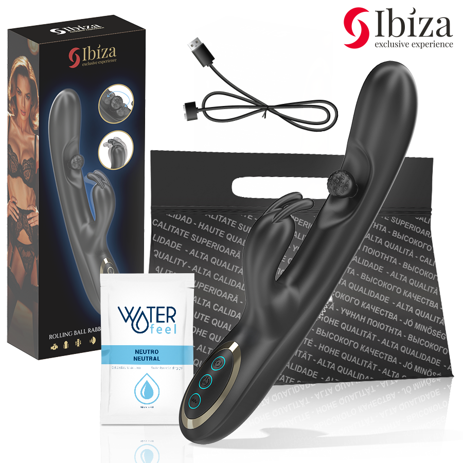 Ibiza – Rabbit-Vibrator mit beweglicher Rollperle, 3 Motoren