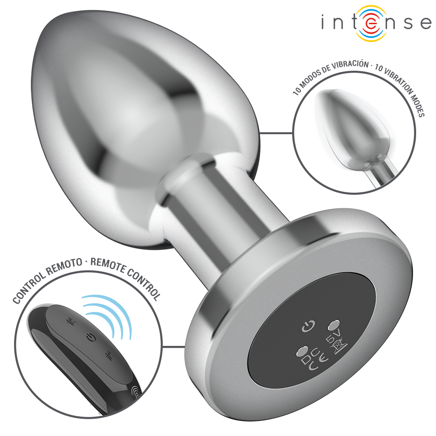 Intense Anal Plug 10 Vibrationen Metall mit Fernbedienung L