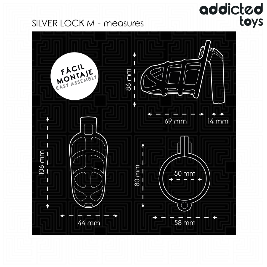 Addicted Silbernes Schloss Peniskäfig Metall Grösse M