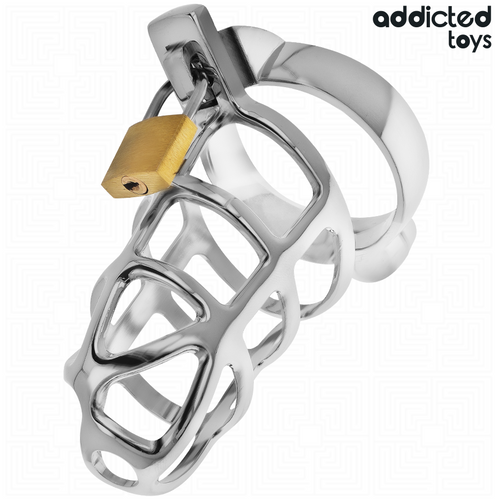 Addicted Silbernes Schloss Peniskäfig Metall Grösse M