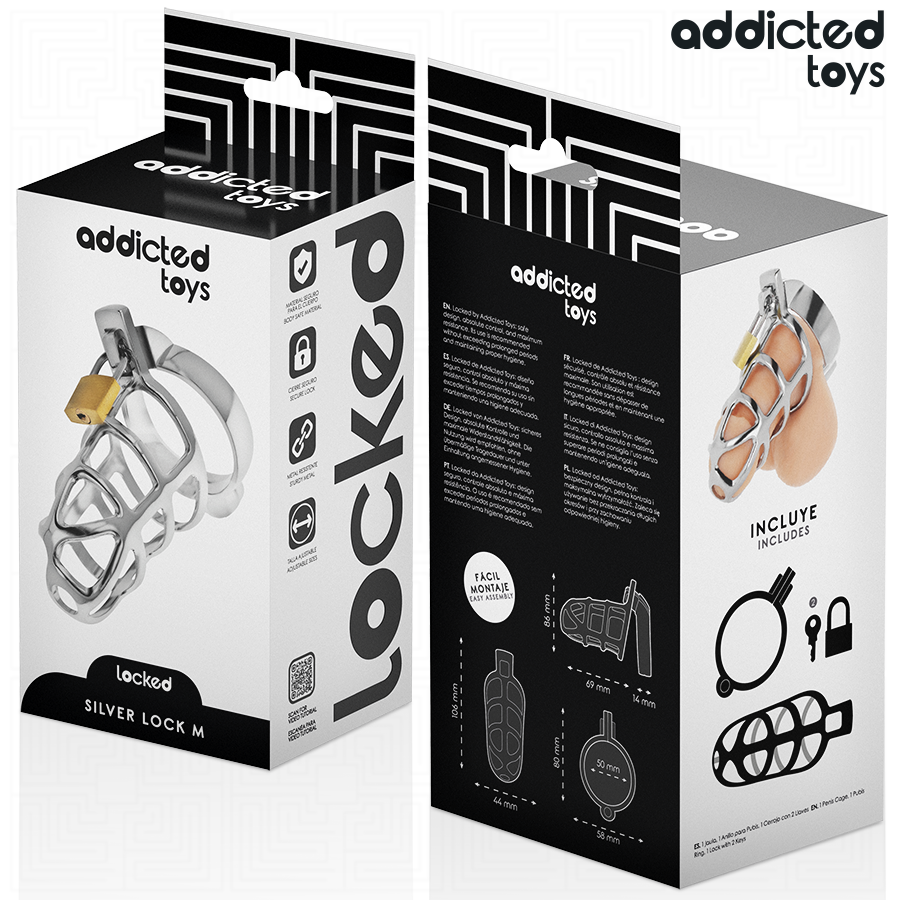 Addicted Silbernes Schloss Peniskäfig Metall Grösse M