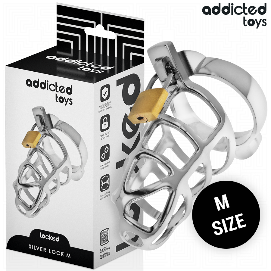 Addicted Silbernes Schloss Peniskäfig Metall Grösse M