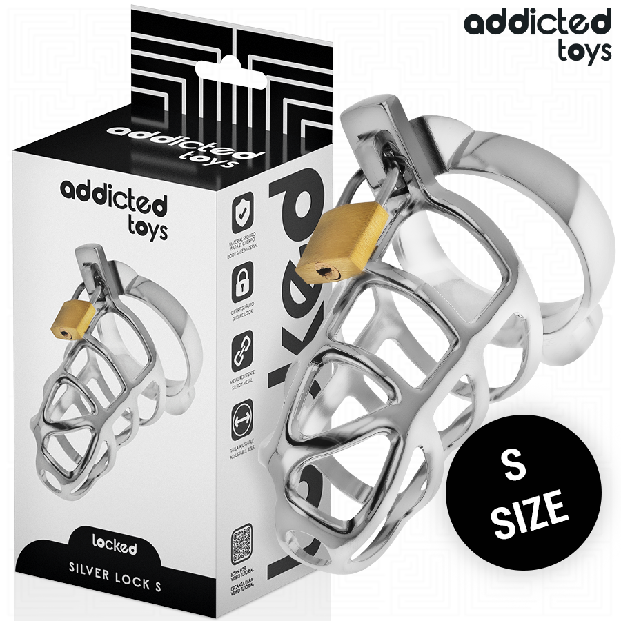 Addicted Silberner Peniskäfig aus Metall, Grösse S