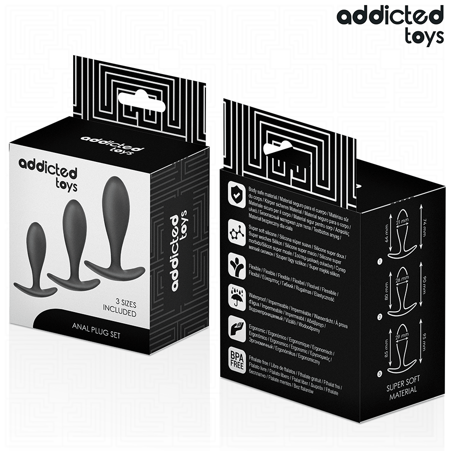 Addicted Toys 3er Analplug-Set Modell 2 – glatt, Silikon