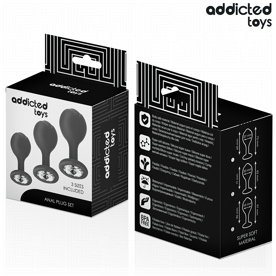 Addicted Toys 3er Analplug-Set mit Schmuckstein – Silikon