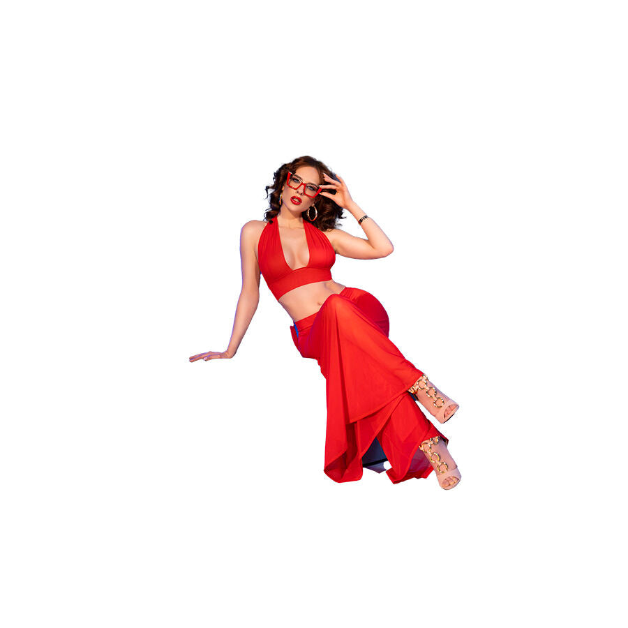 CHILIROSE - CR 4857 ROTES TOP- UND HOSENSET, GRÖSSE L