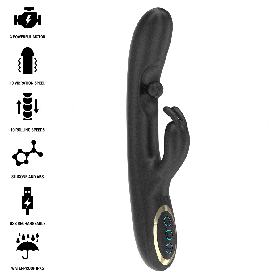 Ibiza – Rabbit-Vibrator mit beweglicher Rollperle, 3 Motoren