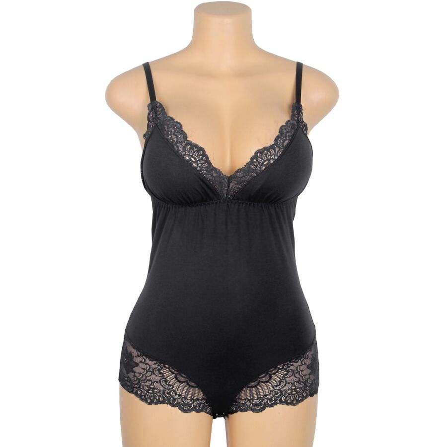 SUBBLIME - SCHWARZER TEDDY MIT BLUMENSPITZENDETAIL L/XL