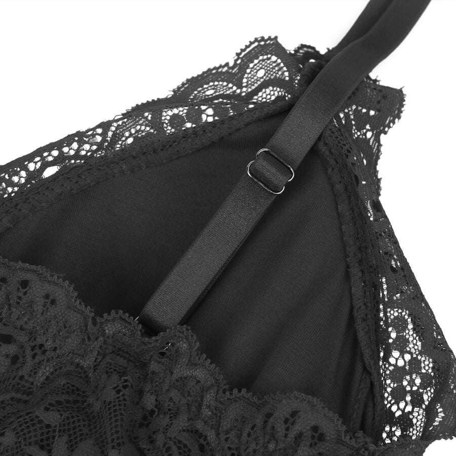 SUBBLIME - SCHWARZER TEDDY MIT BLUMENSPITZENDETAIL L/XL