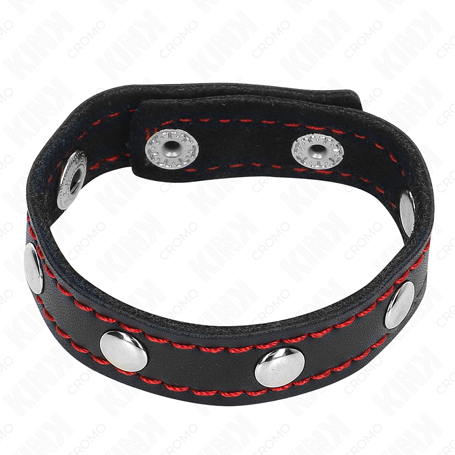 Kink Penisring aus Leder mit Druckverschluss Rot Futter 21 x 1,5
