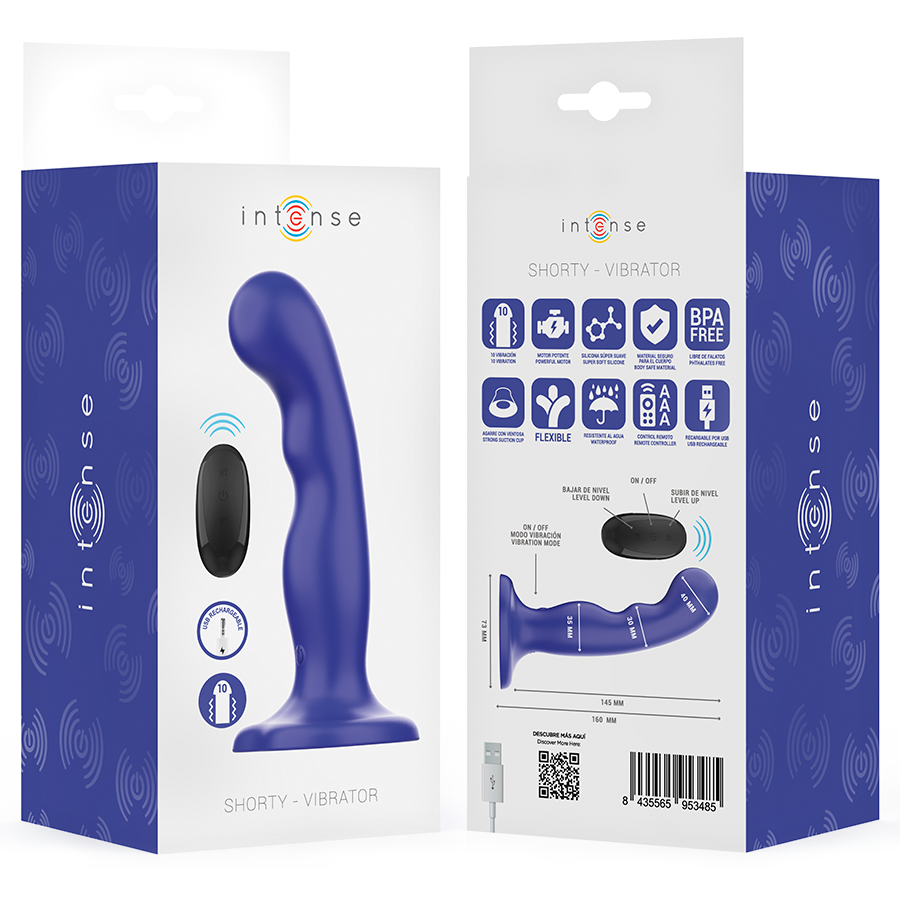 Intense Shorty Vibrator mit Saugnäpfen Blau Fernbedienung