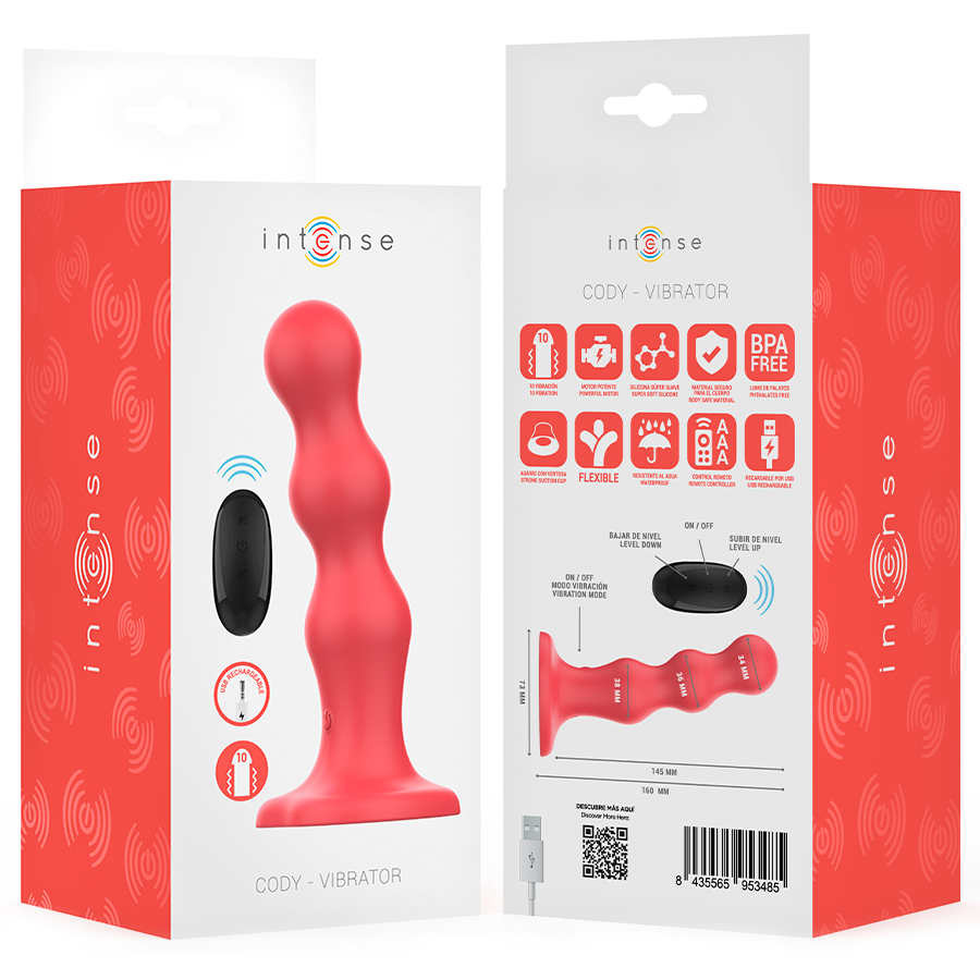 Intense Cody Vibrator mit Saugnäpfen Rote Fernbedienung