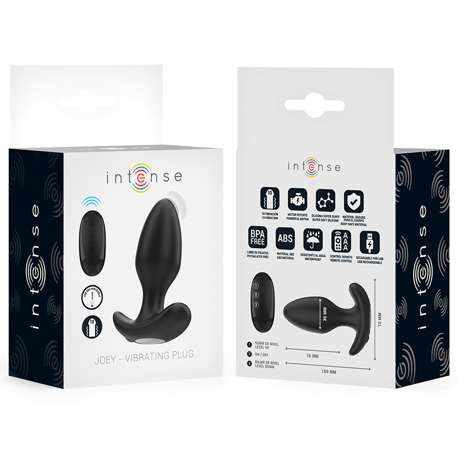 Intense Joey Anal Plug 10 Vibrationen Schwarz Fernbedienung