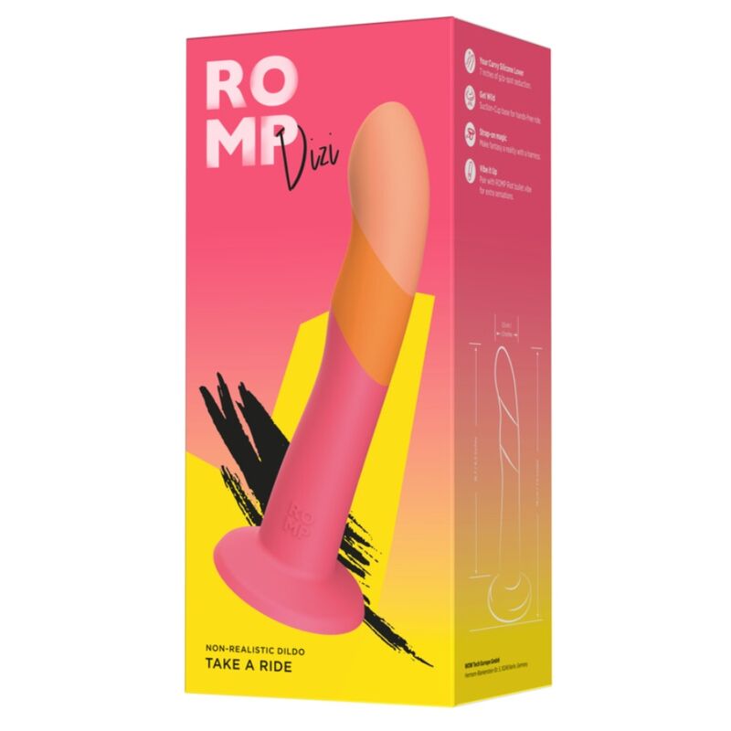 ROMP Dizi Silikon-Dildo mit Saugnapf, dreifarbig, 18 cm