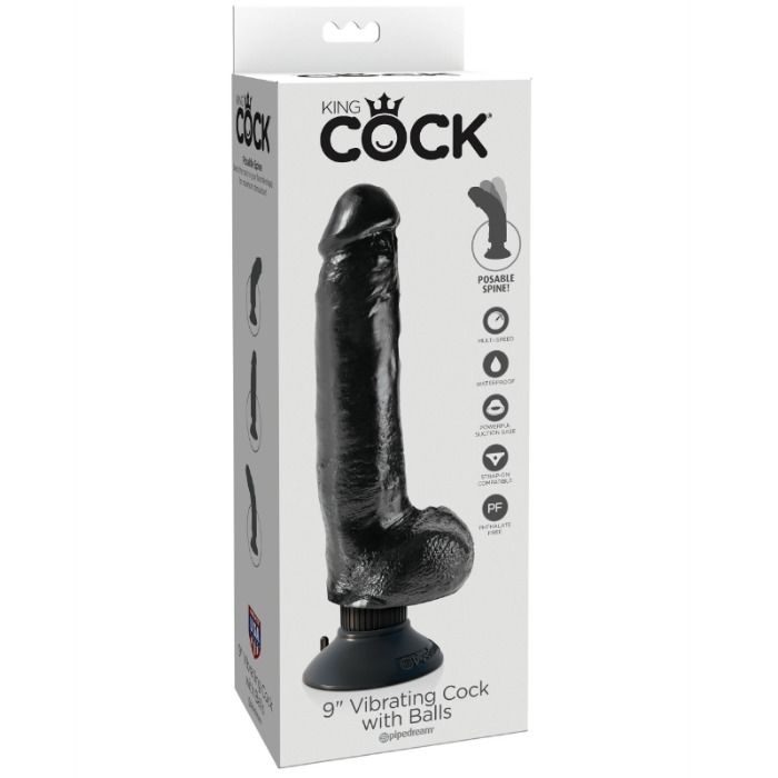 King Cock – Vibrierender Dildo mit Hoden 23 Cm Schwarz