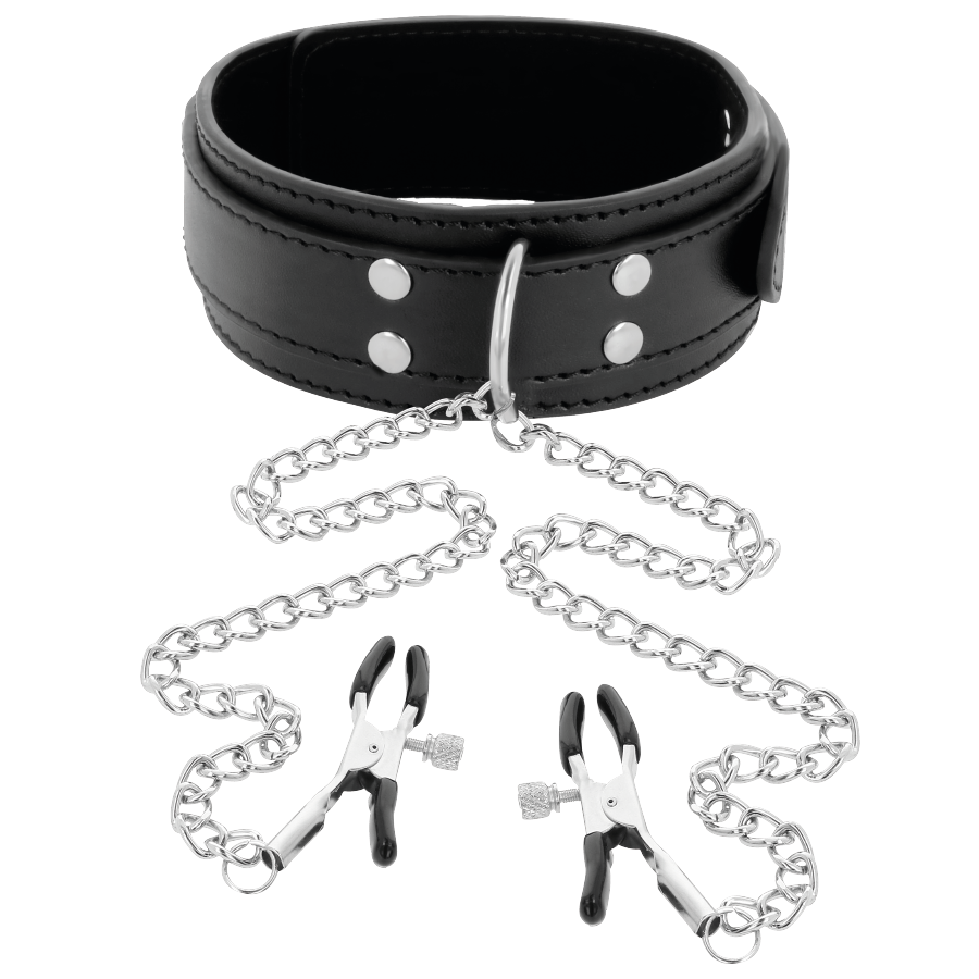 Darkness Bondage Halsband Mit Nippelklammern Schwarz