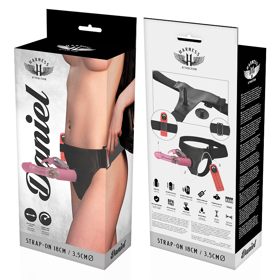 Harness Attraction Daniel Strap-on – vibrierend & rotierend, 18 cm