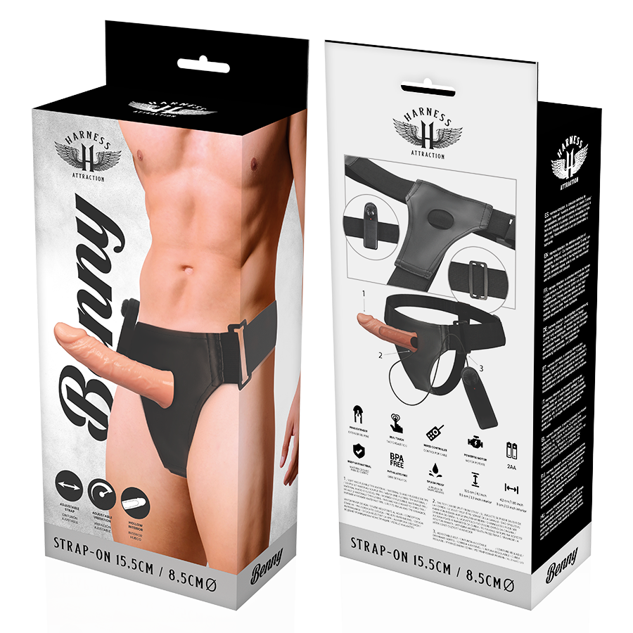 Harness Attraction Benny Hollow Strap-on mit Vibrator – 15 cm