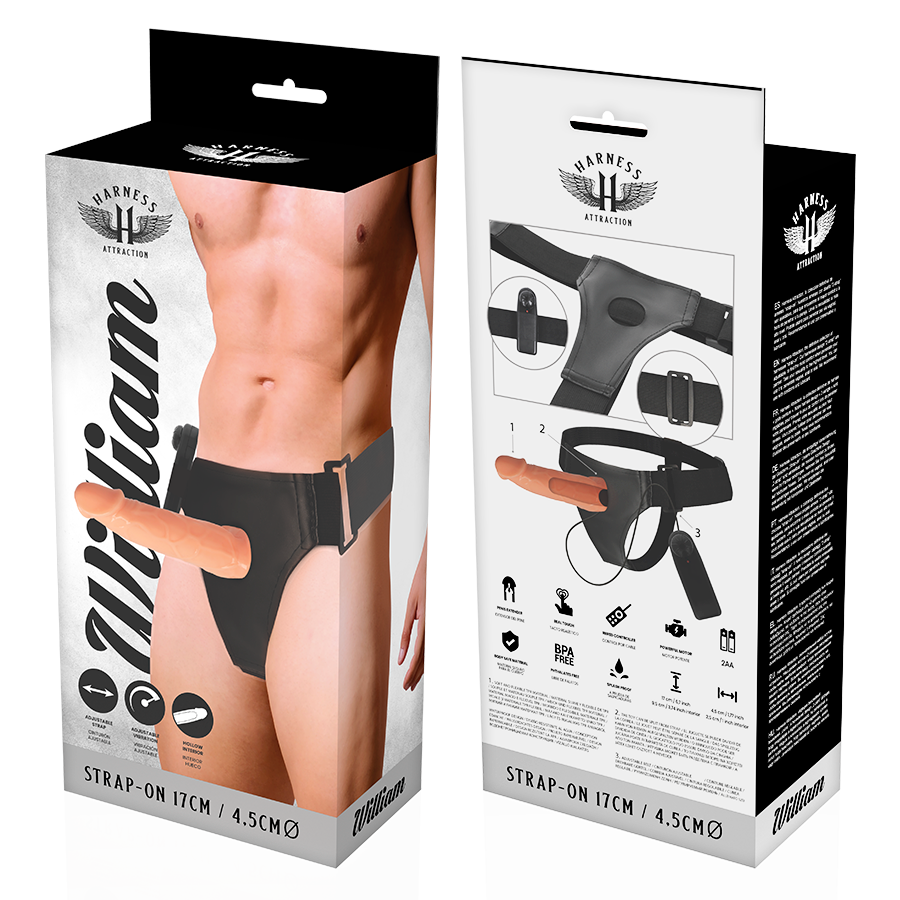 Harness Attraction Willian Hollow Strap-on mit Vibrator – 17 cm