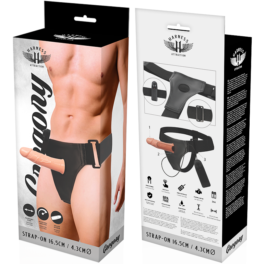 Harness Attraction Gregory Hollow Strap-on mit Vibrator – 16,5 cm