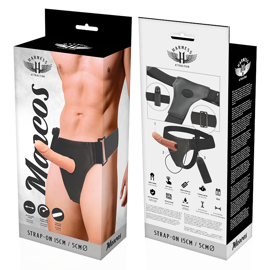 Harness Attraction Marcos Hollow Strap-on mit Vibrator – 15 cm, Ø 5 cm
