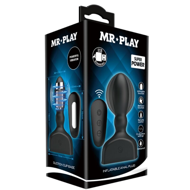 Mr. Play Aufblasbarer Anal-Plug mit Fernbedienung – schwarz