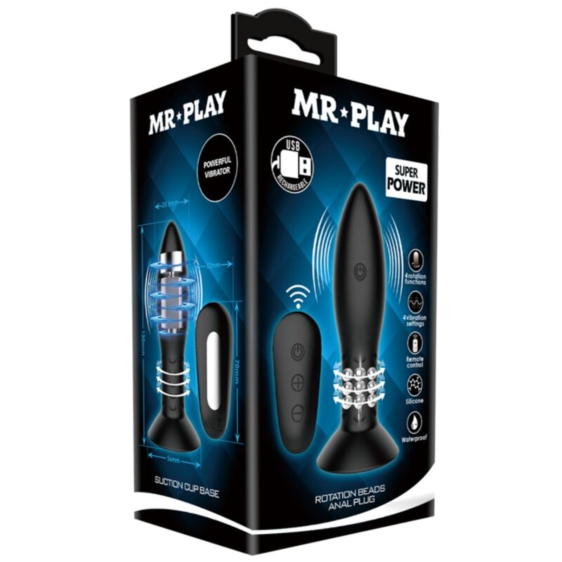 Mr. Play Anal-Plug mit Rotierenden Perlen und Fernbedienung – schwarz