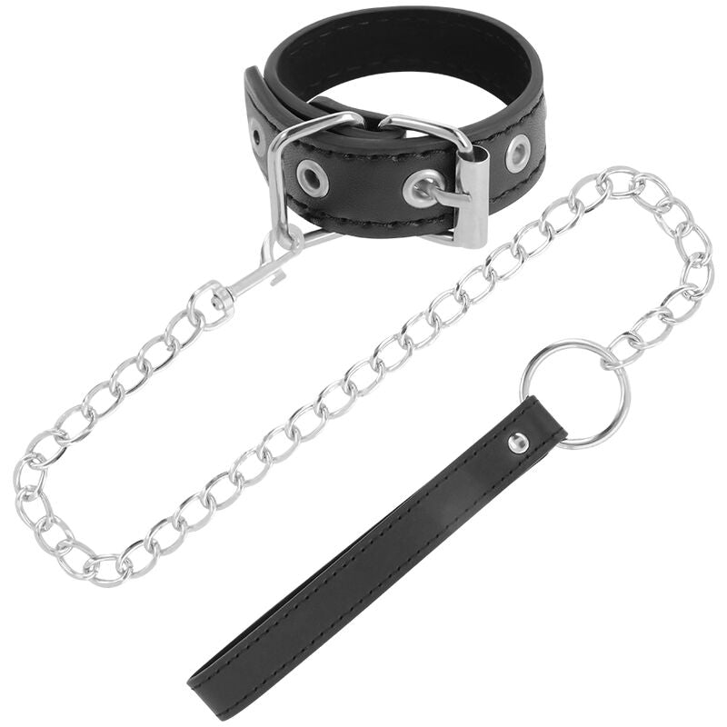 Darkness Penisring mit Leine und Metallkette – BDSM