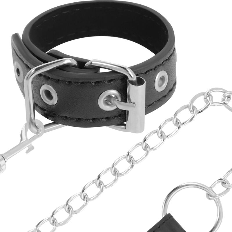 Darkness Penisring mit Leine und Metallkette – BDSM