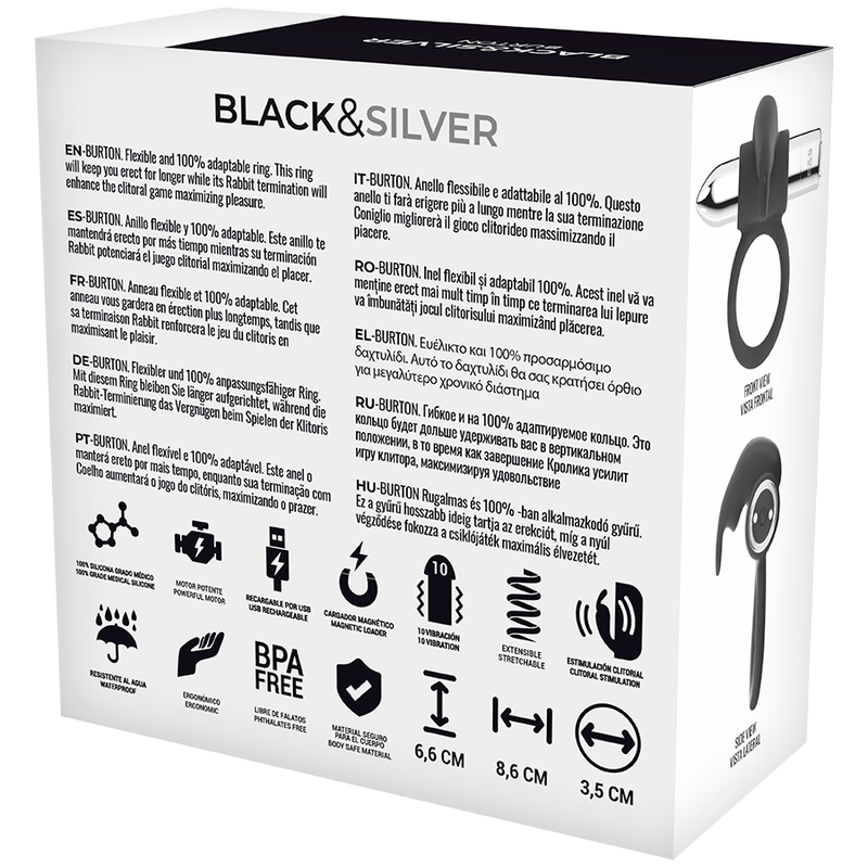 Black&Silver Burton Wiederaufladbarer Ring 10 Vibrationsmodi