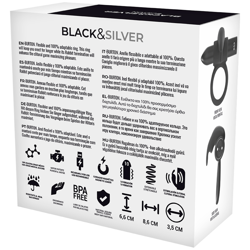 Black&Silver Burton Ring 10 Vibrationsmodi Schwarz