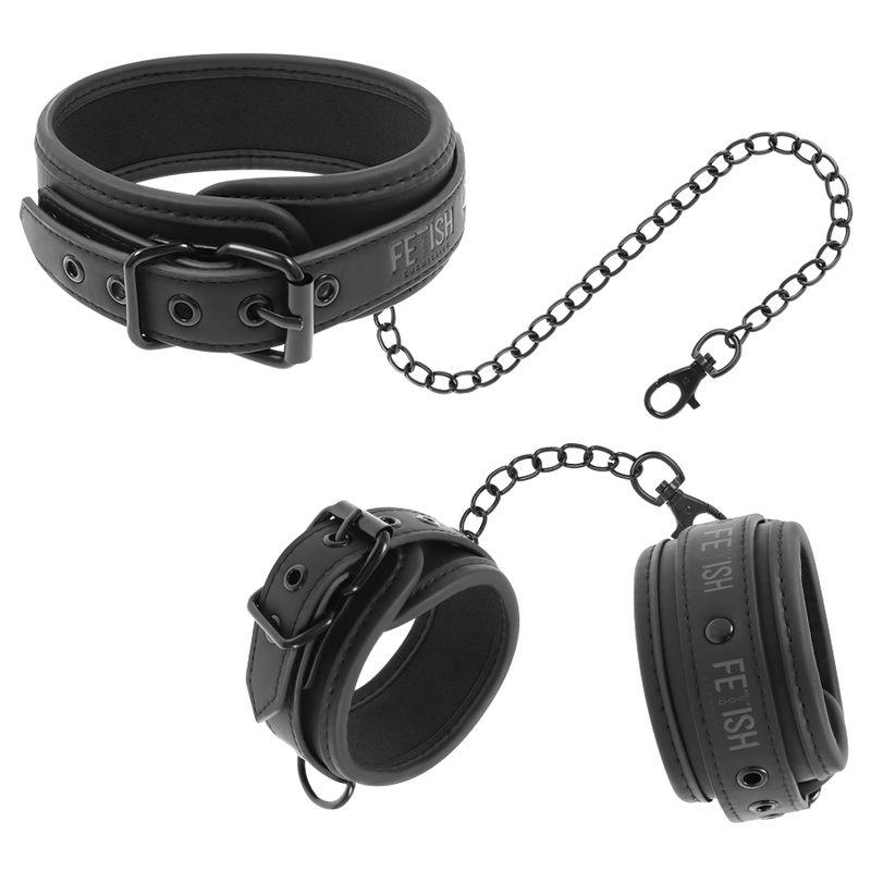 Fetish Submissive Halskette Und Handschellen Aus Veganem Leder Mit