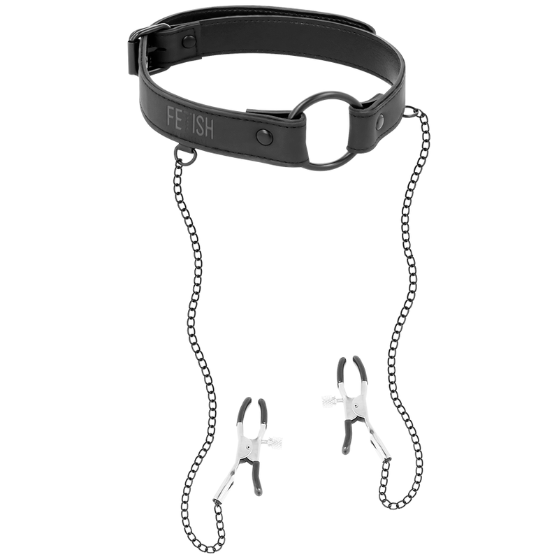Fetish Submissive Knebelring Mit Nippelklemmen